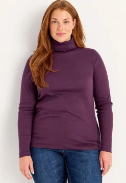 Ribbet turtleneck trøje i økologisk bomuld