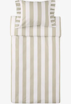 Stribet sengesæt med volanter | Cellbes
