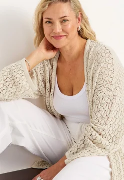 Strikket cardigan med hulmønster | Cellbes