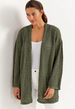 Strikket cardigan med hulmønster | Cellbes