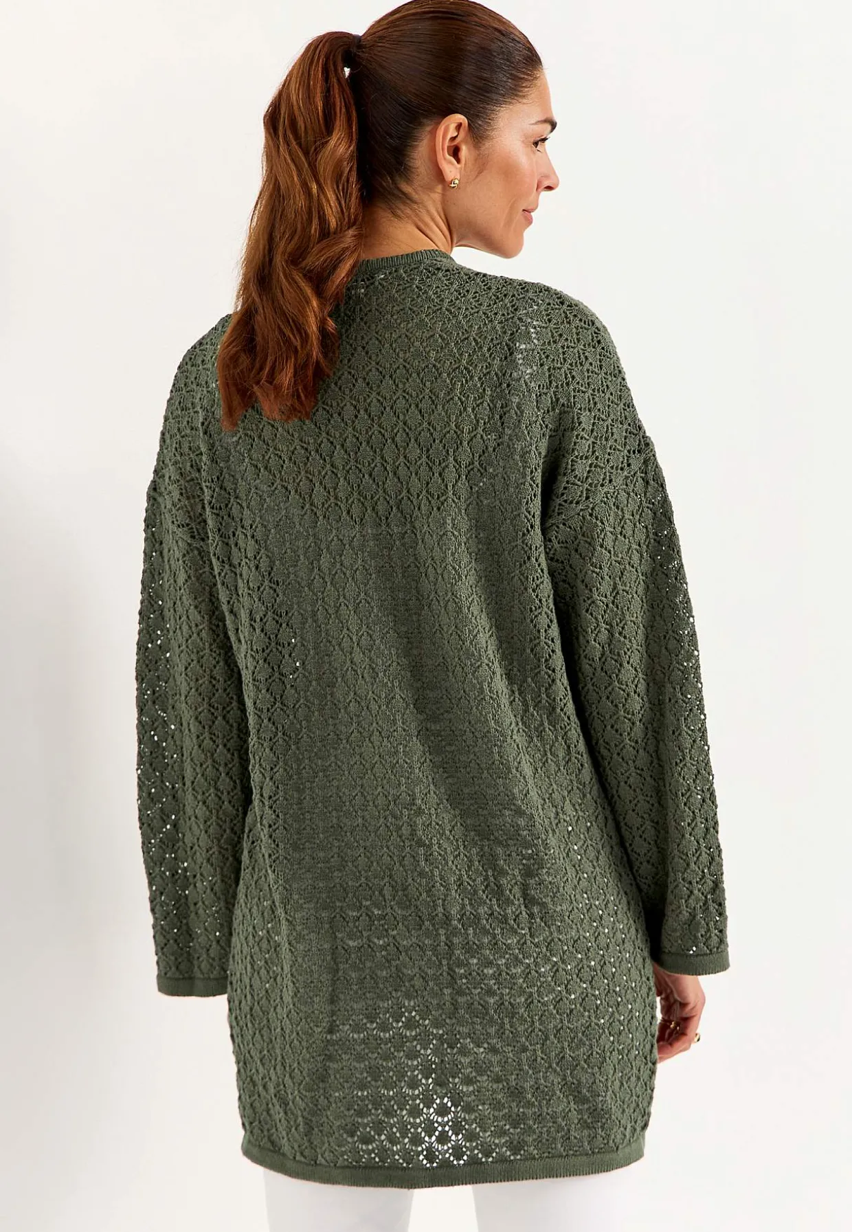 Strikket cardigan med hulmønster | Cellbes