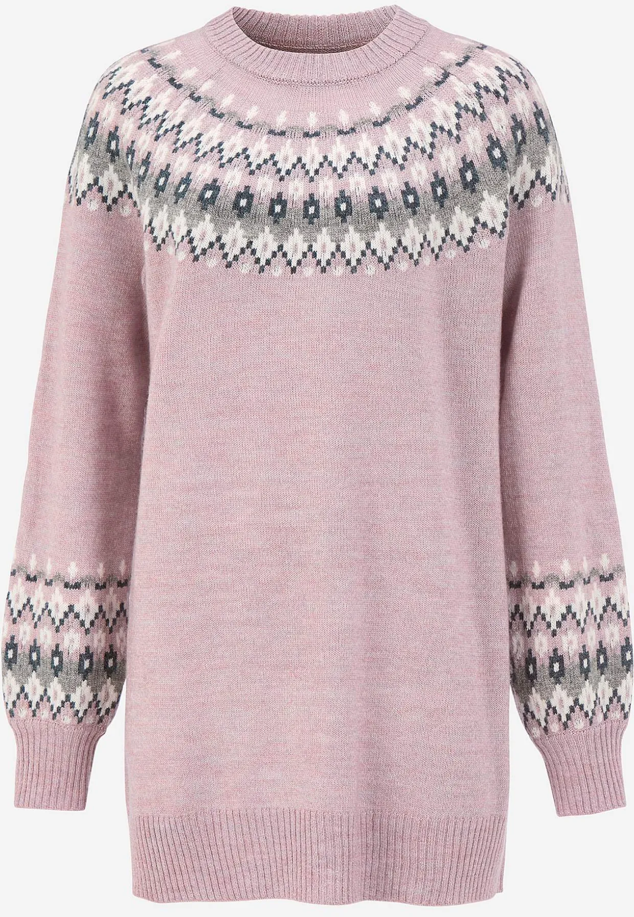 Strikket, jacquardmønstret trøje