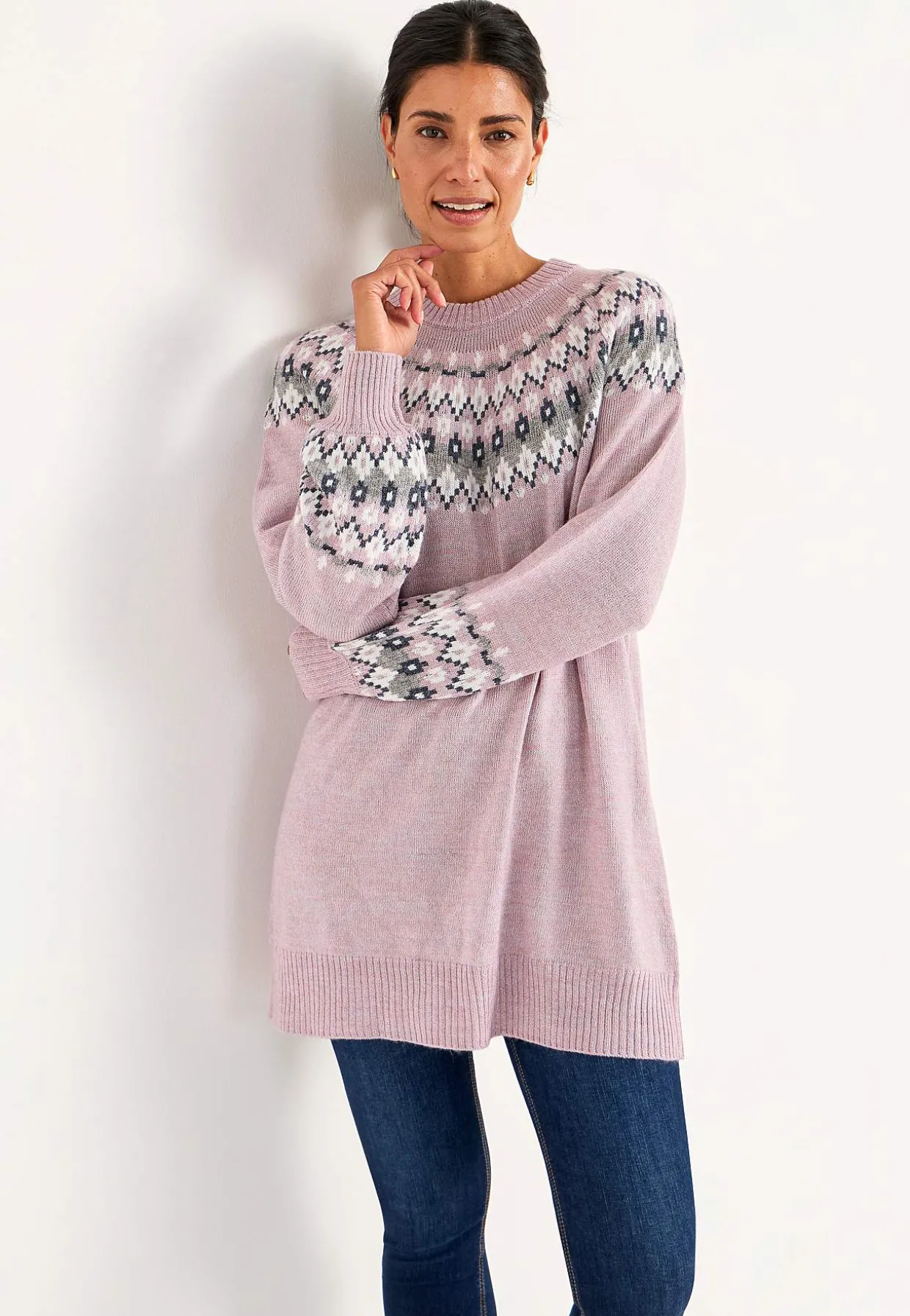 Strikket, jacquardmønstret trøje