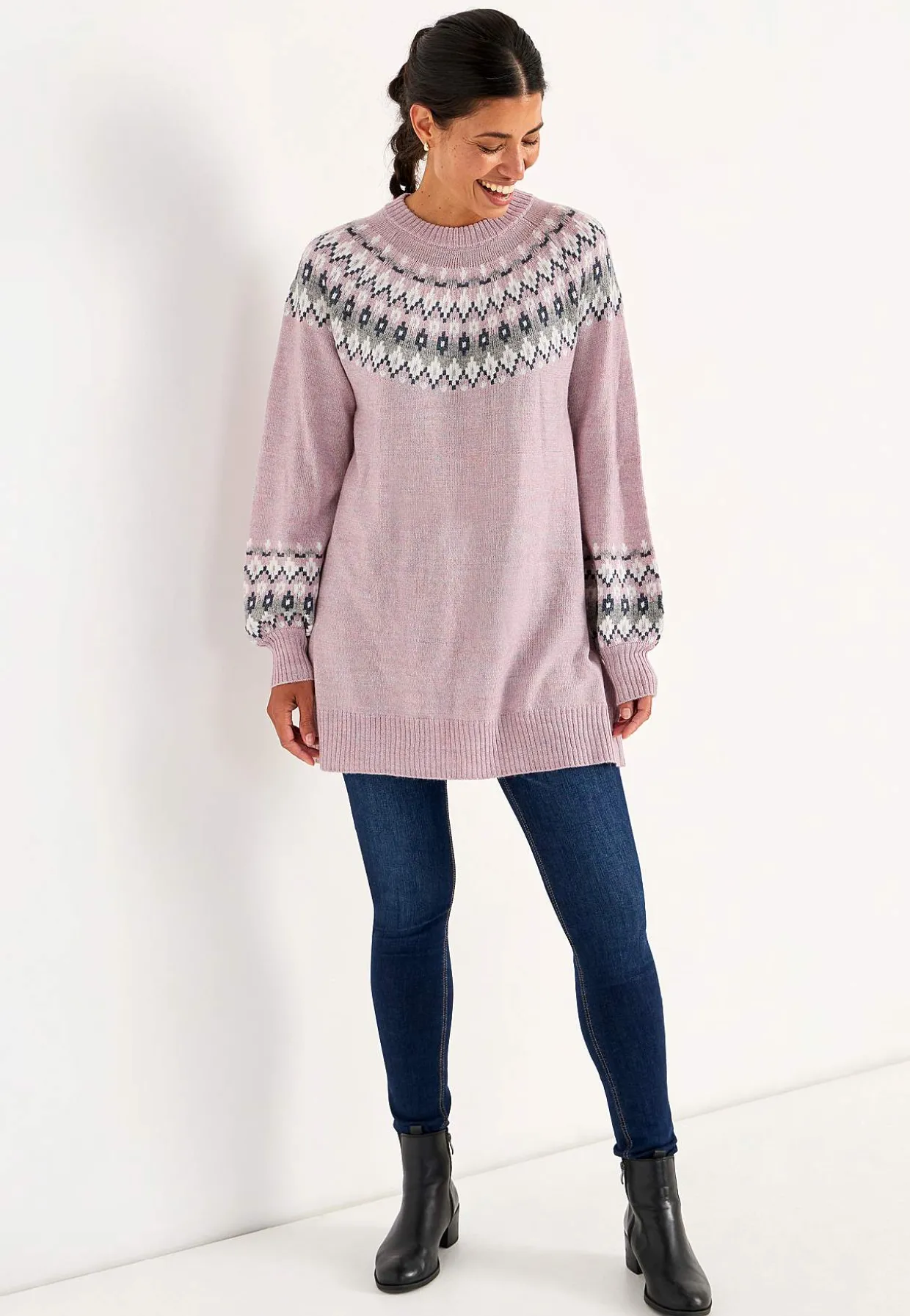 Strikket, jacquardmønstret trøje