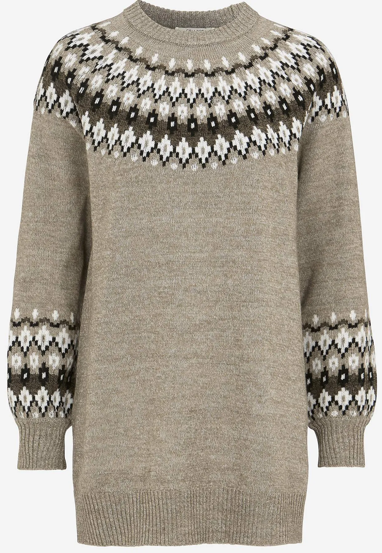 Strikket, jacquardmønstret trøje