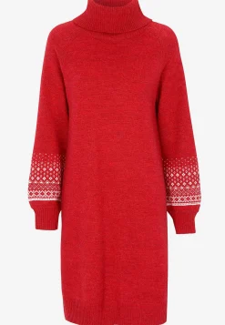 Strikket kjole med jacquardmønstrede ærmer