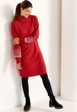 Strikket kjole med jacquardmønstrede ærmer