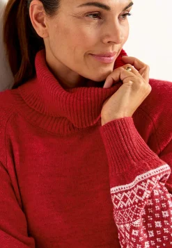 Strikket kjole med jacquardmønstrede ærmer