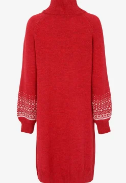 Strikket kjole med jacquardmønstrede ærmer