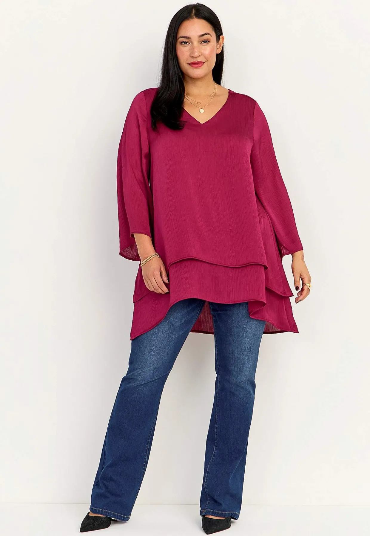 V-udskåret tunika med trompetærme