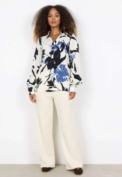 Vævet bluse med printet blomstermønster