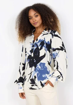 Vævet bluse med printet blomstermønster