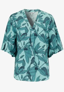 Vævet bluse med pufærme