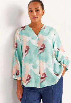 Vævet, mønstret bluse med knapper | Cellbes