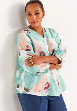 Vævet, mønstret bluse med knapper | Cellbes