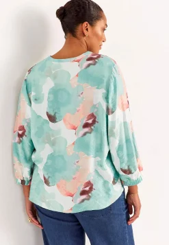 Vævet, mønstret bluse med knapper | Cellbes